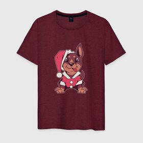 Мужская футболка хлопок с принтом Рождественский щенок , 100% хлопок | прямой крой, круглый вырез горловины, длина до линии бедер, слегка спущенное плечо. | 