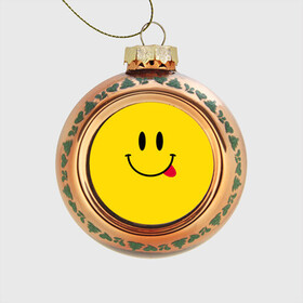 Стеклянный ёлочный шар с принтом Смайлик , Стекло | Диаметр: 80 мм | cheerful | emoticon | icon | joy | smile | tongue | веселый | значок | радость | смайлик | улыбка | язык