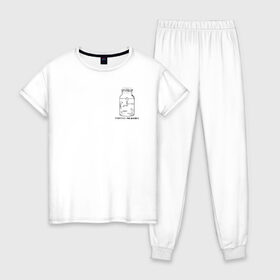 Женская пижама хлопок с принтом белый аквариум с глазами , 100% хлопок | брюки и футболка прямого кроя, без карманов, на брюках мягкая резинка на поясе и по низу штанин | 