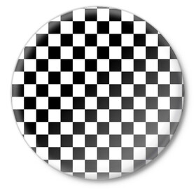 Значок с принтом Шахматка ,  металл | круглая форма, металлическая застежка в виде булавки | Тематика изображения на принте: абстракция | в клетку | игра | клетка | клеточка | тренд | черно белая | черно белая клетка | шахматка | шахматная клетка | шахматы