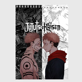 Скетчбук с принтом Jujutsu Kaisen Сукуна х Юдзи , 100% бумага
 | 48 листов, плотность листов — 100 г/м2, плотность картонной обложки — 250 г/м2. Листы скреплены сверху удобной пружинной спиралью | anime | black | cursed spirit | demon | evil | good | itadori yuji | magic battle | shaman | sukuna | white | ying yang | аниме | белое | годжо сатору | демон | добро | зло | инь ян | итадори юдзи | кугисаки | магическая битва | проклятый дух | рёмен суку