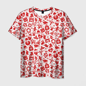 Мужская футболка 3D с принтом Рождественский паттерн , 100% полиэфир | прямой крой, круглый вырез горловины, длина до линии бедер | Тематика изображения на принте: 