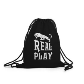 Рюкзак-мешок 3D с принтом Real Play - черная пантера , 100% полиэстер | плотность ткани — 200 г/м2, размер — 35 х 45 см; лямки — толстые шнурки, застежка на шнуровке, без карманов и подкладки | real play | большие кошки | игра | кошки | надпись | пантера