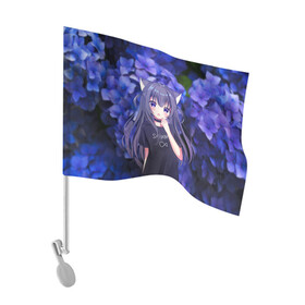 Флаг для автомобиля с принтом Неко , 100% полиэстер | Размер: 30*21 см | flowers | neko | nekomimi | tyan | кошка | кошкодевочка | мими | неко | тян | ушки | фиолетовый | цветы