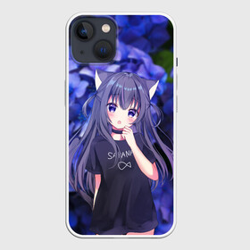 Чехол для iPhone 13 с принтом Неко ,  |  | flowers | neko | nekomimi | tyan | кошка | кошкодевочка | мими | неко | тян | ушки | фиолетовый | цветы