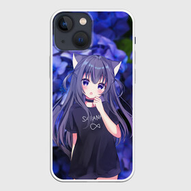 Чехол для iPhone 13 mini с принтом Неко ,  |  | flowers | neko | nekomimi | tyan | кошка | кошкодевочка | мими | неко | тян | ушки | фиолетовый | цветы