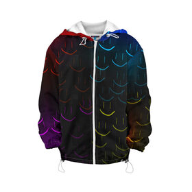 Детская куртка 3D с принтом Rainbow smile , 100% полиэстер | застежка — молния, подол и капюшон оформлены резинкой с фиксаторами, по бокам — два кармана без застежек, один потайной карман на груди, плотность верхнего слоя — 90 г/м2; плотность флисового подклада — 260 г/м2 | Тематика изображения на принте: необычное | прикольное | радуга | смайл