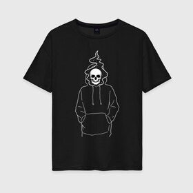 Женская футболка хлопок Oversize с принтом Скелет в худи , 100% хлопок | свободный крой, круглый ворот, спущенный рукав, длина до линии бедер
 | skull | звезды | космос | маг | скелет | стиль | хеллоуин | череп