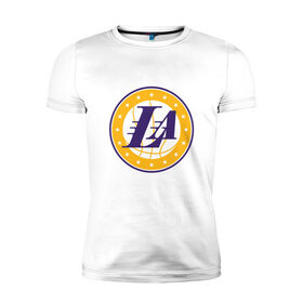 Мужская футболка хлопок Slim с принтом LA Lakers , 92% хлопок, 8% лайкра | приталенный силуэт, круглый вырез ворота, длина до линии бедра, короткий рукав | 23 | anthony davis | basketball | bryant | game | james | kobe | lebron | los angeles | nba | sport | баскетбол | брайант | бровь | джеймс | калифорния | коби | король | леброн | лейкерс | лос анджелес | нба | спорт | тренер | чемпио