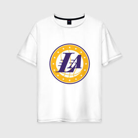 Женская футболка хлопок Oversize с принтом LA Lakers , 100% хлопок | свободный крой, круглый ворот, спущенный рукав, длина до линии бедер
 | 23 | anthony davis | basketball | bryant | game | james | kobe | lebron | los angeles | nba | sport | баскетбол | брайант | бровь | джеймс | калифорния | коби | король | леброн | лейкерс | лос анджелес | нба | спорт | тренер | чемпио