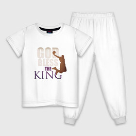 Детская пижама хлопок с принтом God Bless The King , 100% хлопок |  брюки и футболка прямого кроя, без карманов, на брюках мягкая резинка на поясе и по низу штанин
 | 23 | anthony davis | basketball | bryant | game | james | kobe | lebron | los angeles | nba | sport | баскетбол | брайант | бровь | джеймс | калифорния | коби | король | леброн | лейкерс | лос анджелес | нба | спорт | тренер | чемпио