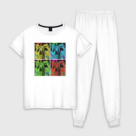 Женская пижама хлопок с принтом CREAM SODA , 100% хлопок | брюки и футболка прямого кроя, без карманов, на брюках мягкая резинка на поясе и по низу штанин | Тематика изображения на принте: cream soda | крем сода | музык | музыкальная группа | русская музыка