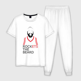 Мужская пижама хлопок с принтом Rockets The Beard , 100% хлопок | брюки и футболка прямого кроя, без карманов, на брюках мягкая резинка на поясе и по низу штанин
 | Тематика изображения на принте: basketball | beard | game | harden | houston | james | nba | rockets | sport | баскетбол | борода | джеймс | нба | рокетс | спорт | тренер | харден | хьюстон | чемпион