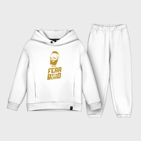 Детский костюм хлопок Oversize с принтом Fear The Beard ,  |  | Тематика изображения на принте: basketball | beard | game | harden | houston | james | nba | rockets | sport | баскетбол | борода | джеймс | нба | рокетс | спорт | тренер | харден | хьюстон | чемпион