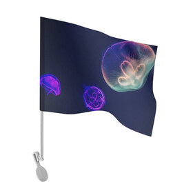 Флаг для автомобиля с принтом Фантастическая медуза , 100% полиэстер | Размер: 30*21 см | медуза | медуза в море | морская медуза | плавающая медуза | светящаяся медуза