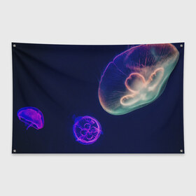Флаг-баннер с принтом Фантастическая медуза , 100% полиэстер | размер 67 х 109 см, плотность ткани — 95 г/м2; по краям флага есть четыре люверса для крепления | медуза | медуза в море | морская медуза | плавающая медуза | светящаяся медуза