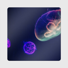 Магнит виниловый Квадрат с принтом Фантастическая медуза , полимерный материал с магнитным слоем | размер 9*9 см, закругленные углы | медуза | медуза в море | морская медуза | плавающая медуза | светящаяся медуза