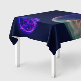 Скатерть 3D с принтом Фантастическая медуза , 100% полиэстер (ткань не мнется и не растягивается) | Размер: 150*150 см | медуза | медуза в море | морская медуза | плавающая медуза | светящаяся медуза