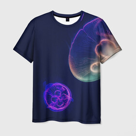 Мужская футболка 3D с принтом Фантастическая медуза , 100% полиэфир | прямой крой, круглый вырез горловины, длина до линии бедер | медуза | медуза в море | морская медуза | плавающая медуза | светящаяся медуза