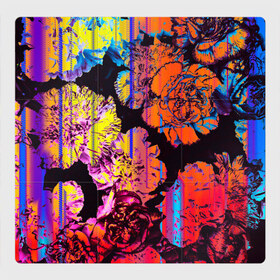 Магнитный плакат 3Х3 с принтом Flowers glitch art , Полимерный материал с магнитным слоем | 9 деталей размером 9*9 см | abstract | art | flowers | glitch | roses | абстракция | арт | глитч | лепестки | листья | цветы