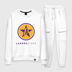 Женский костюм хлопок с принтом Lakers Stars , 100% хлопок | на свитшоте круглая горловина, мягкая резинка по низу. Брюки заужены к низу, на них два вида карманов: два 