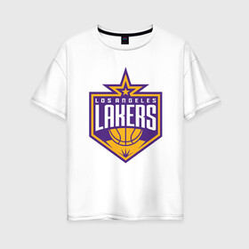 Женская футболка хлопок Oversize с принтом Los Angeles Lakers , 100% хлопок | свободный крой, круглый ворот, спущенный рукав, длина до линии бедер
 | 23 | anthony davis | basketball | bryant | game | james | kobe | lebron | los angeles | nba | sport | баскетбол | брайант | бровь | джеймс | калифорния | коби | король | леброн | лейкерс | лос анджелес | нба | спорт | тренер | чемпио