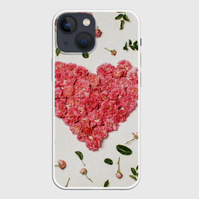 Чехол для iPhone 13 mini с принтом Сердце из роз ,  |  | Тематика изображения на принте: бутон роз | лепестки роз | роза | розы | сердце | сердце из роз | цветы