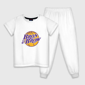 Детская пижама хлопок с принтом Bron & Brow , 100% хлопок |  брюки и футболка прямого кроя, без карманов, на брюках мягкая резинка на поясе и по низу штанин
 | 23 | anthony davis | basketball | bryant | game | james | kobe | lebron | los angeles | nba | sport | баскетбол | брайант | бровь | джеймс | калифорния | коби | король | леброн | лейкерс | лос анджелес | нба | спорт | тренер | чемпио