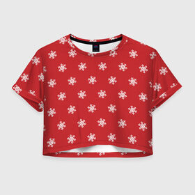 Женская футболка Crop-top 3D с принтом Снежинки , 100% полиэстер | круглая горловина, длина футболки до линии талии, рукава с отворотами | 2020 | family look | merry christmas | new year | год крысы | зима | новый год | праздник | рождество | фэмили лук