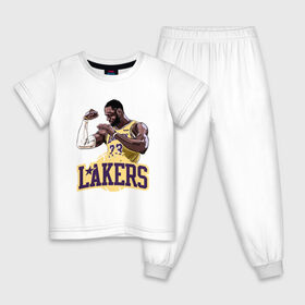 Детская пижама хлопок с принтом LeBron - Lakers , 100% хлопок |  брюки и футболка прямого кроя, без карманов, на брюках мягкая резинка на поясе и по низу штанин
 | 23 | anthony davis | basketball | bryant | game | james | kobe | lebron | los angeles | nba | sport | баскетбол | брайант | бровь | джеймс | калифорния | коби | король | леброн | лейкерс | лос анджелес | нба | спорт | тренер | чемпио