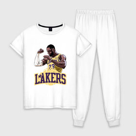 Женская пижама хлопок с принтом LeBron - Lakers , 100% хлопок | брюки и футболка прямого кроя, без карманов, на брюках мягкая резинка на поясе и по низу штанин | 23 | anthony davis | basketball | bryant | game | james | kobe | lebron | los angeles | nba | sport | баскетбол | брайант | бровь | джеймс | калифорния | коби | король | леброн | лейкерс | лос анджелес | нба | спорт | тренер | чемпио