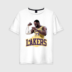 Женская футболка хлопок Oversize с принтом LeBron - Lakers , 100% хлопок | свободный крой, круглый ворот, спущенный рукав, длина до линии бедер
 | 23 | anthony davis | basketball | bryant | game | james | kobe | lebron | los angeles | nba | sport | баскетбол | брайант | бровь | джеймс | калифорния | коби | король | леброн | лейкерс | лос анджелес | нба | спорт | тренер | чемпио