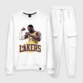 Женский костюм хлопок с принтом LeBron - Lakers , 100% хлопок | на свитшоте круглая горловина, мягкая резинка по низу. Брюки заужены к низу, на них два вида карманов: два 