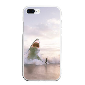 Чехол для iPhone 7Plus/8 Plus матовый с принтом Мегалодон , Силикон | Область печати: задняя сторона чехла, без боковых панелей | акула | акулы | волны | животное | животные | мегалодон | море | пейзаж | пейзажи | пляж | хищник | хищники