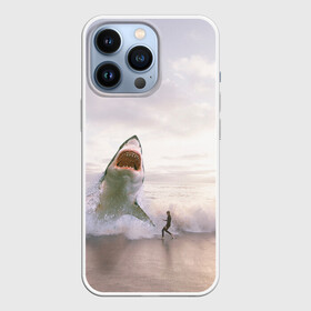 Чехол для iPhone 13 Pro с принтом Мегалодон ,  |  | Тематика изображения на принте: акула | акулы | волны | животное | животные | мегалодон | море | пейзаж | пейзажи | пляж | хищник | хищники