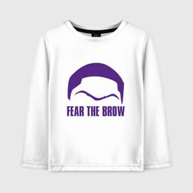 Детский лонгслив хлопок с принтом Lakers - Fear The Brow , 100% хлопок | круглый вырез горловины, полуприлегающий силуэт, длина до линии бедер | 23 | anthony davis | basketball | bryant | game | james | kobe | lebron | los angeles | nba | sport | баскетбол | брайант | бровь | джеймс | калифорния | коби | король | леброн | лейкерс | лос анджелес | нба | спорт | тренер | чемпио