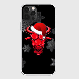 Чехол для iPhone 12 Pro Max с принтом Бык , Силикон |  | 2021 | bull | new year | red bull | бык | бычара | гирлянда | дед мороз | елка | мем | модная | новогодняя | новый год | прикол | ред булл | рога | санта | символ года | снег | снежинка