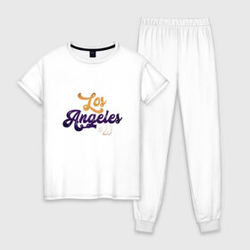 Женская пижама хлопок с принтом Los Angeles 23 , 100% хлопок | брюки и футболка прямого кроя, без карманов, на брюках мягкая резинка на поясе и по низу штанин | 23 | anthony davis | basketball | bryant | game | james | kobe | lebron | los angeles | nba | sport | баскетбол | брайант | бровь | джеймс | калифорния | коби | король | леброн | лейкерс | лос анджелес | нба | спорт | тренер | чемпио