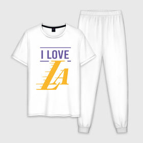 Мужская пижама хлопок с принтом I Love Lakers , 100% хлопок | брюки и футболка прямого кроя, без карманов, на брюках мягкая резинка на поясе и по низу штанин
 | Тематика изображения на принте: 23 | anthony davis | basketball | bryant | game | james | kobe | lebron | los angeles | nba | sport | баскетбол | брайант | бровь | джеймс | калифорния | коби | король | леброн | лейкерс | лос анджелес | нба | спорт | тренер | чемпио