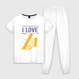 Женская пижама хлопок с принтом I Love Lakers , 100% хлопок | брюки и футболка прямого кроя, без карманов, на брюках мягкая резинка на поясе и по низу штанин | 23 | anthony davis | basketball | bryant | game | james | kobe | lebron | los angeles | nba | sport | баскетбол | брайант | бровь | джеймс | калифорния | коби | король | леброн | лейкерс | лос анджелес | нба | спорт | тренер | чемпио