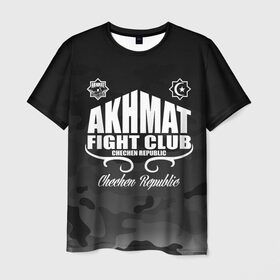 Мужская футболка 3D с принтом FIGHT CLUB AKHMAT , 100% полиэфир | прямой крой, круглый вырез горловины, длина до линии бедер | aca | acb | akhmat | club | fight | mma | wfca | ахмат | грозный | чечня