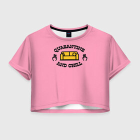 Женская футболка Crop-top 3D с принтом Quarantine Chill , 100% полиэстер | круглая горловина, длина футболки до линии талии, рукава с отворотами | 