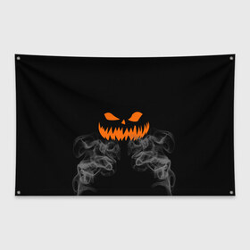 Флаг-баннер с принтом Улыбающийся Джек , 100% полиэстер | размер 67 х 109 см, плотность ткани — 95 г/м2; по краям флага есть четыре люверса для крепления | halloween | злая улыбка | праздник | страшный праздник | хэллоуин