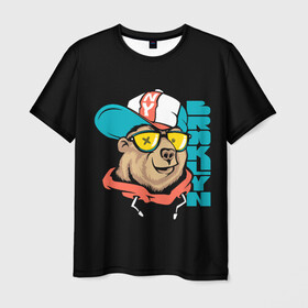 Мужская футболка 3D с принтом Медведь , 100% полиэфир | прямой крой, круглый вырез горловины, длина до линии бедер | art | bear | brooklyn | cap | hipster | teddy bear | арт | бруклин | кепка | медведь | мишка | очки | хипстер