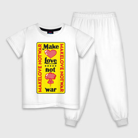 Детская пижама хлопок с принтом Make love, not war , 100% хлопок |  брюки и футболка прямого кроя, без карманов, на брюках мягкая резинка на поясе и по низу штанин
 | make love not war | война | занимайтесь любовью а не войной | любовь | прикольная надпись