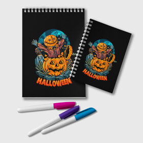 Блокнот с принтом Happy Halloween , 100% бумага | 48 листов, плотность листов — 60 г/м2, плотность картонной обложки — 250 г/м2. Листы скреплены удобной пружинной спиралью. Цвет линий — светло-серый
 | Тематика изображения на принте: diy | ghost | halloween | horror | makeup | scary | skull clown | trick or treat | вампир | ведьма | кошка | луна | магия | ночь | тыква | хэллоуин