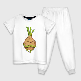 Детская пижама хлопок с принтом Хитрый лук , 100% хлопок |  брюки и футболка прямого кроя, без карманов, на брюках мягкая резинка на поясе и по низу штанин
 | арт | зелёный | лук | луковица | овощ | рисунок | хитрец | хитрый