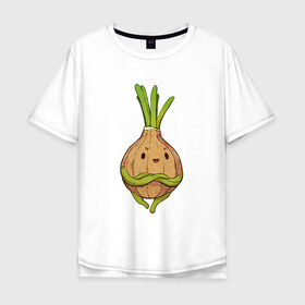 Мужская футболка хлопок Oversize с принтом Хитрый лук , 100% хлопок | свободный крой, круглый ворот, “спинка” длиннее передней части | арт | зелёный | лук | луковица | овощ | рисунок | хитрец | хитрый