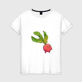Женская футболка хлопок с принтом Милая редиска , 100% хлопок | прямой крой, круглый вырез горловины, длина до линии бедер, слегка спущенное плечо | арт | мило | милый | овощ | редис | редиска | рисунок | свежий овощ | свежий продукт