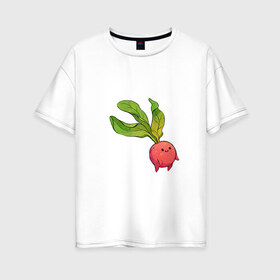 Женская футболка хлопок Oversize с принтом Милая редиска , 100% хлопок | свободный крой, круглый ворот, спущенный рукав, длина до линии бедер
 | арт | мило | милый | овощ | редис | редиска | рисунок | свежий овощ | свежий продукт